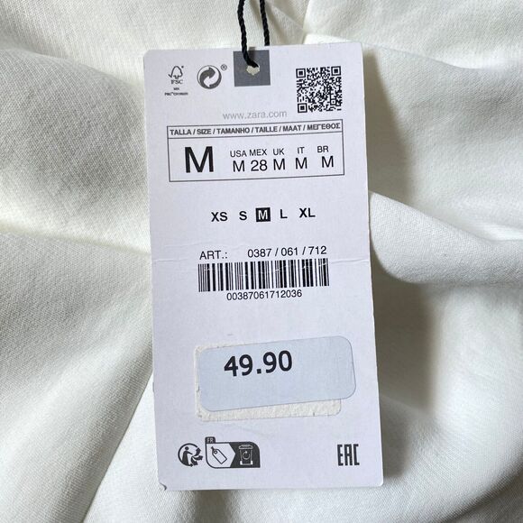 Zara Skirt Women Sz M Off White Front Asymmetrical Split Cinched Waist NWT Flaws - Picture 9 of 15